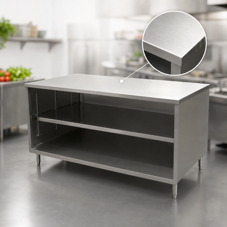 Product image #4 for BK Resources Stainless Steel Chef Table Cabinet Base with Open Front, 72 x 24 Inches