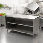 Thumbnail image #4 for BK Resources CST-2472 Stainless Steel Chef Table, Open-Front Cabinet Base, 72 x 24 x 34-3/4 in., 14-Gauge 304 Top