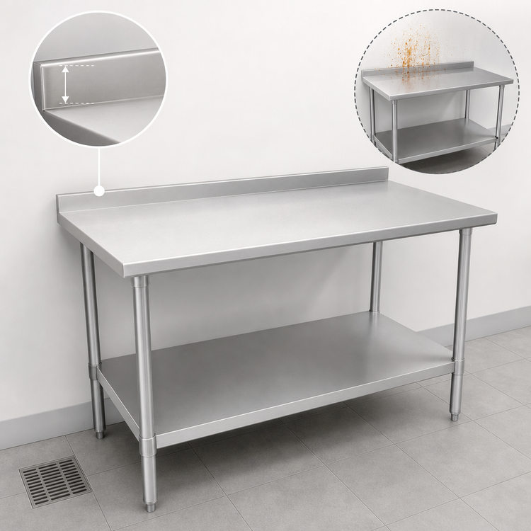 Product image #4 for John Boos Stallion 108" x 30" 16-Gauge Stainless Steel Work Table with 1-1/2" Rear Up-Turn and Undershelf