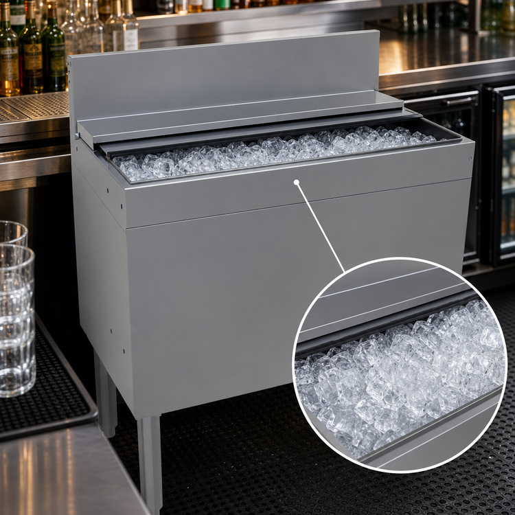 Product image #4 for Glastender Extra Deep Underbar Ice Bin with Sliding Stainless Steel Cover, 30 x 19 Inches, 116 lb Capacity