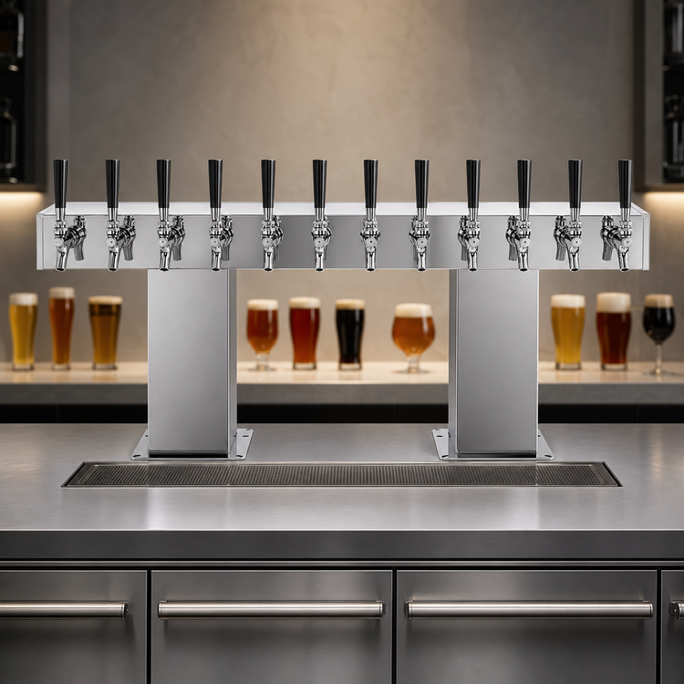 Product image #4 for Perlick Extra High 16-Faucet Glycol-Cooled Countertop Bridge Tee Draft Beer Tower