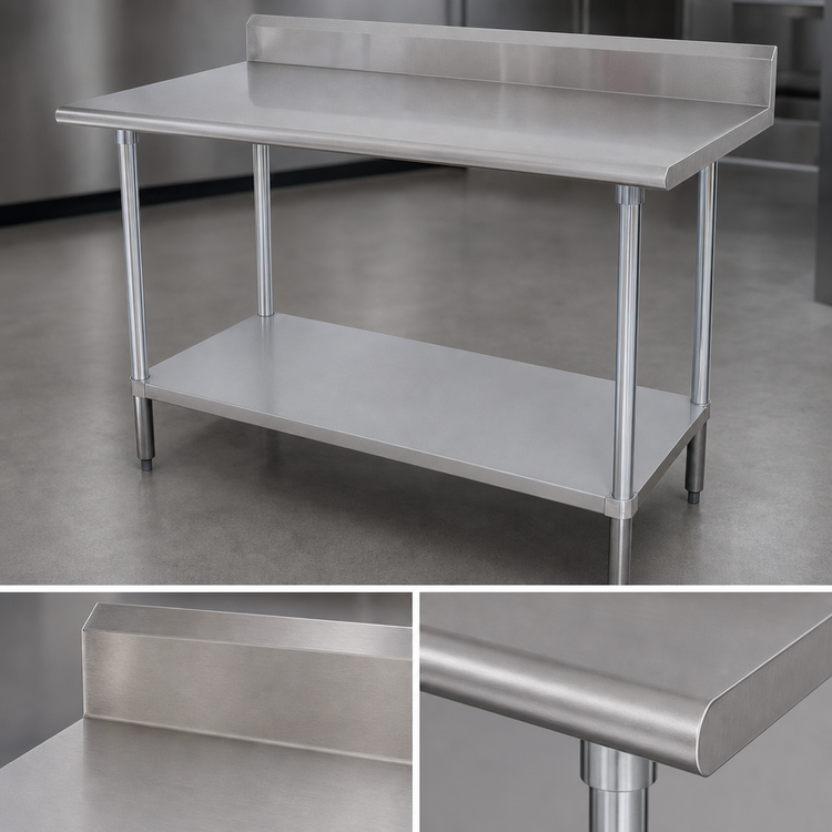 Product image #4 for Advance Tabco 84 Inch x 30 Inch 16 Gauge Stainless Steel Work Table with 5 Inch Backsplash and Adjustable Undershelf