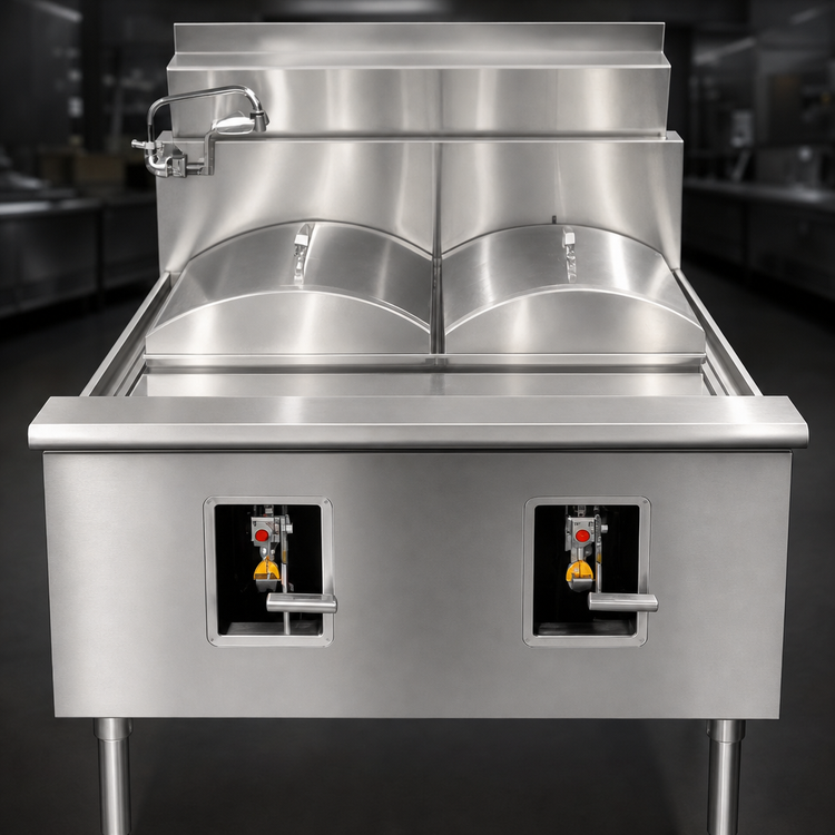 Product image #4 for Town Equipment CF-2 Gas Cheung Fun Noodle Range, 2-Section, Stainless Steel Deck, Open Base