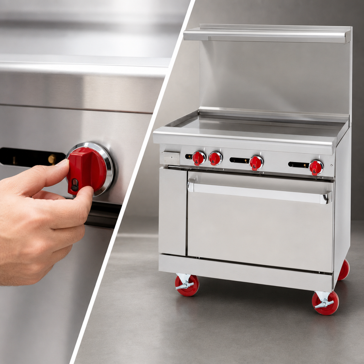 Product image #4 for American Range 36-Inch Gas Restaurant Range With 1-Inch Griddle, Cabinet Base, and Back Riser Shelf