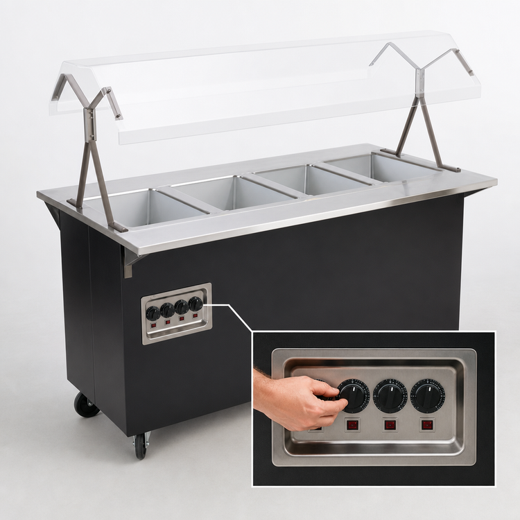 Product image #4 for Vollrath 2-Series Affordable Portable 4-Well Mobile Hot Food Station with Buffet Breath Guard and Enclosed Base