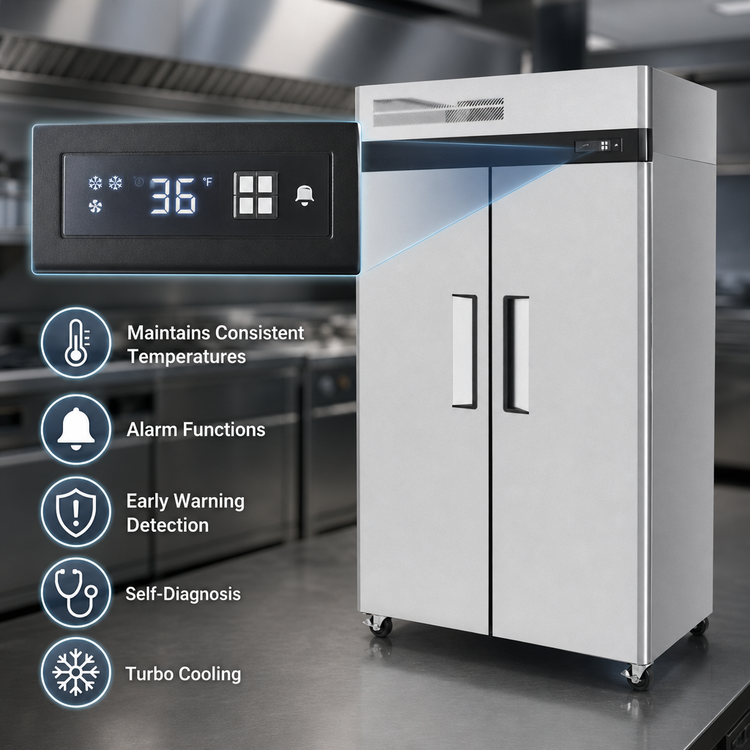 Product image #4 for Turbo Air M3 Two-Section Reach-In Refrigerator, Solid Doors, 42.3 Cu. Ft., Top Mount Compressor