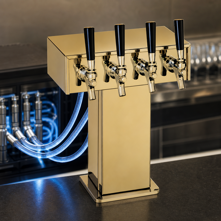 Product image #4 for Perlick 4-Faucet Countertop Glycol-Cooled Tee Draft Beer Tower, Standard Base, Tarnish-Free Brass