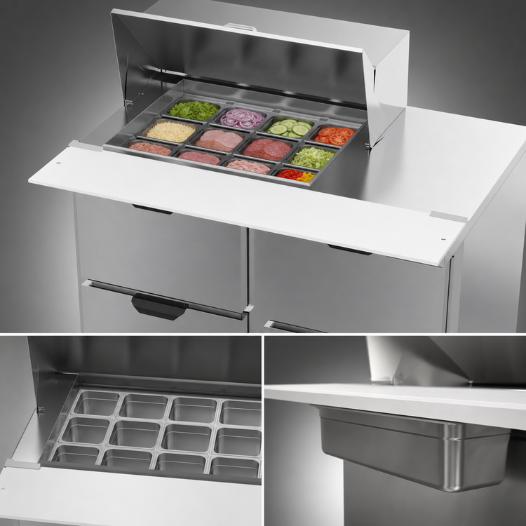 Product image #5 for Beverage-Air 48-Inch Two-Section Mega Top Sandwich Prep Table with 4 Drawers