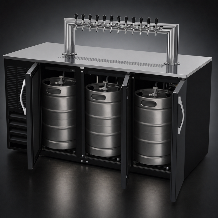 Product image #4 for Beverage-Air 72-Inch Direct Draw Beer Dispenser with 12-Tap Tower, 3 Half-Barrel Capacity, Black Exterior
