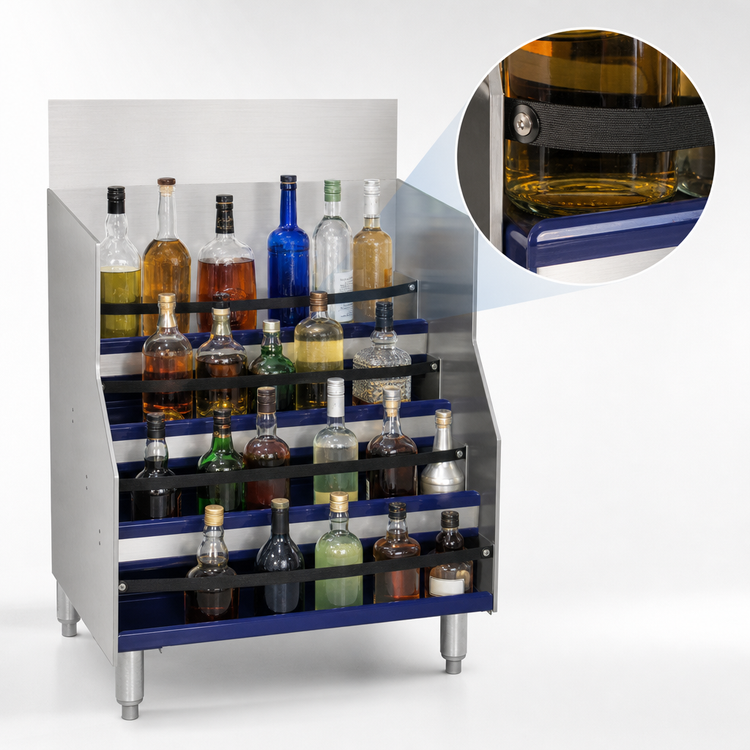 Product image #4 for Advance Tabco Prestige 12-Inch Wide 5-Step Freestanding Stainless Steel Liquor Bottle Display Cabinet
