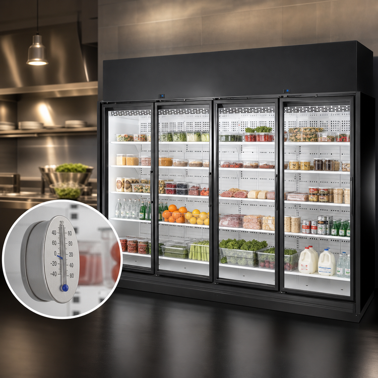 Product image #4 for True 4-Section Medium-Temperature Self-Contained Glass Door Merchandiser, Black Exterior / White Interior