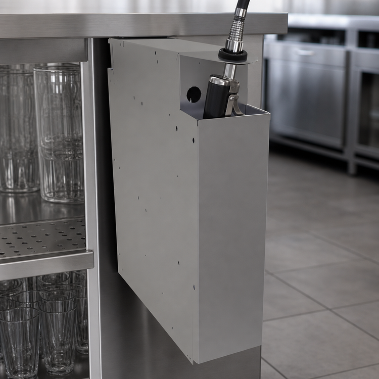 Product image #4 for Glastender Extra Deep Pass-Thru Underbar Soda Gun Holder with Integral Drip Pan, 6 x 38 x 22 Inches