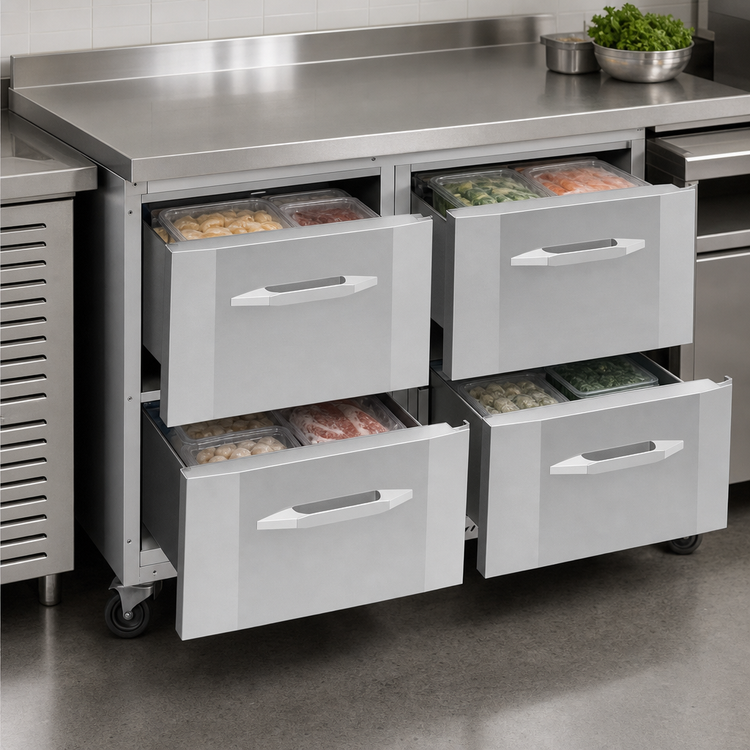 Product image #4 for Victory Refrigeration VUFD48HC-4 48-Inch Two-Section Undercounter Freezer with 4 Drawers, Self-Contained Rear-Mounted, 11.04 Cu. Ft.