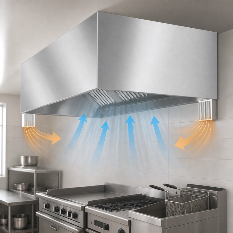 Product image #4 for SpecAir HEIA96-48 Wall Type Make-Up Air Compensating Exhaust Hood - 48"W