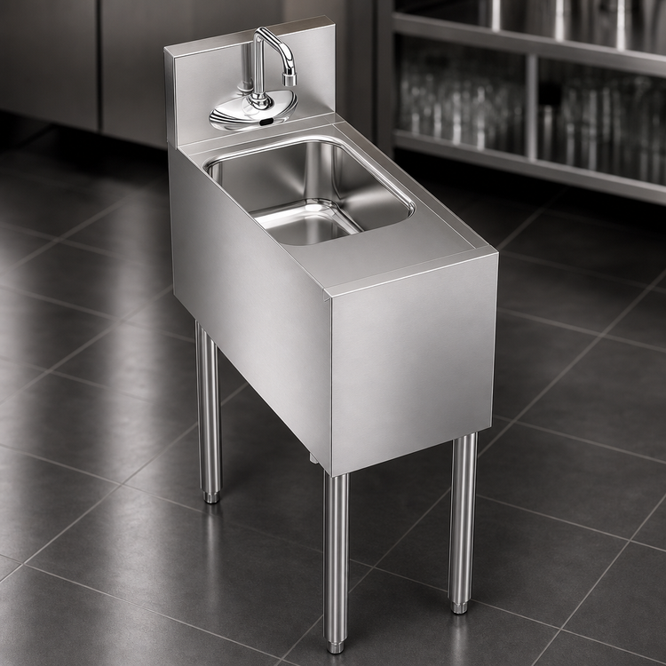 Product image #4 for Krowne Royal Series Stainless Steel Freestanding Underbar Hand Sink with Electronic Sensor Faucet, 12 x 24 x 36.5 Inches