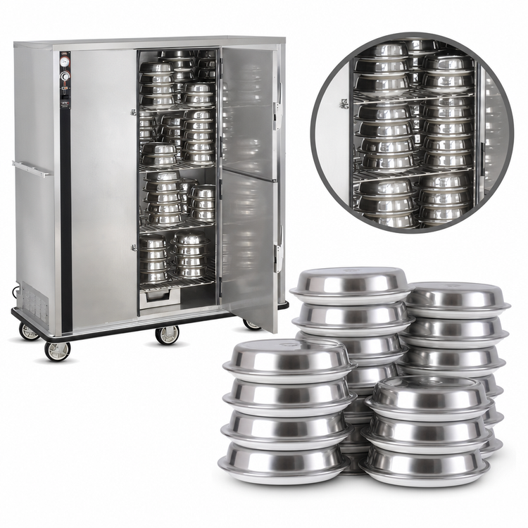 Product image #5 for FWE P-200 Humi-Temp Mobile Heated Banquet Transport and Serve Cabinet, 200-Plate Capacity, 2 Dutch Doors