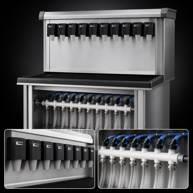 Product image #4 for Vision VU300B8RL Single-Sided Ice/Beverage Dispenser with 8-Valve Drink Rail
