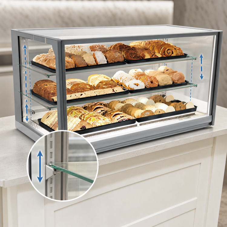 Product image #4 for Federal Industries Italian Glass Series Non-Refrigerated Countertop Pastry Display Case with 2 Adjustable Glass Shelves