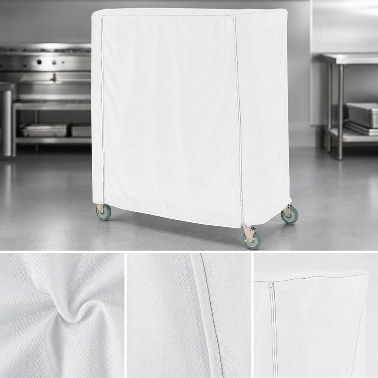 Product image #4 for Metro 60 x 24 x 54 Inch White Uncoated Knitted Polyester Cart Cover with PVC Zipper