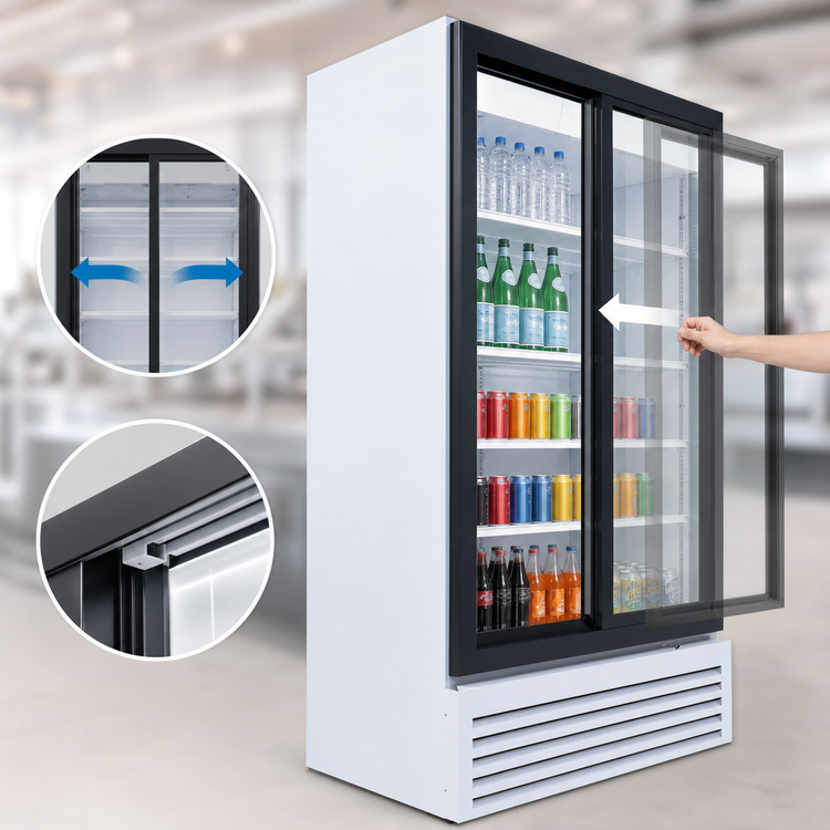 Product image #4 for Beverage Air Marketeer 2-Section Reach-In Glass Door Merchandiser, 39.03 Cu. Ft., Bottom-Mounted Self-Contained Refrigeration