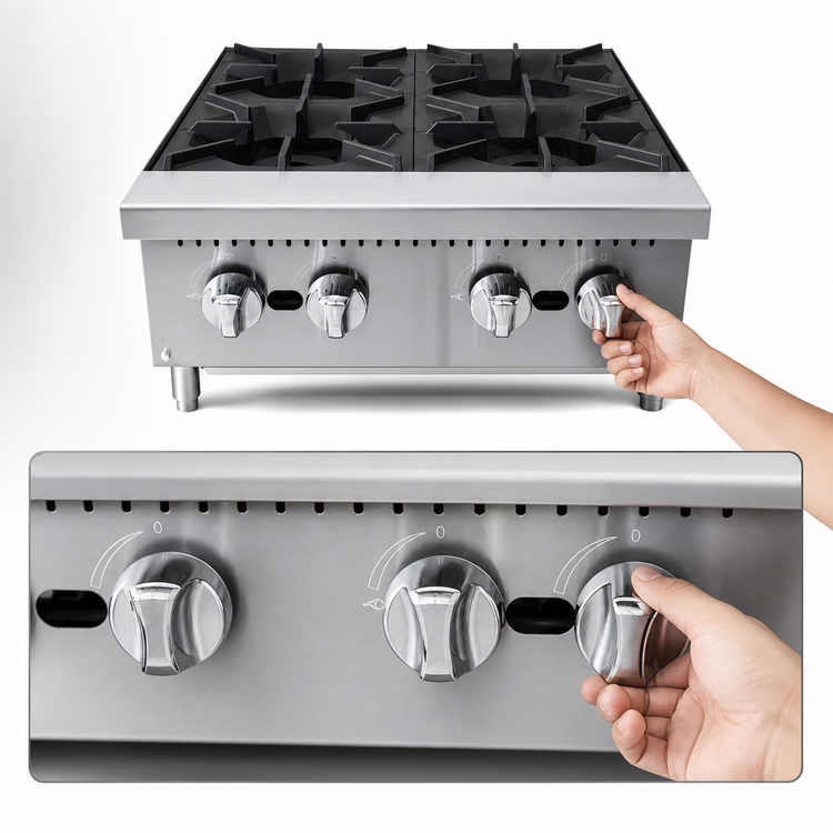 Product image #5 for CookRite ACHP-4 24-Inch Countertop Gas Hot Plate with 4 Burners, 128,000 BTU