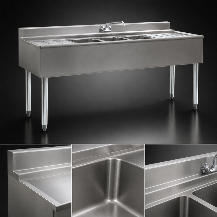 Product image #4 for Eagle Group 2200 Series 4-Compartment Underbar Sink Unit with Dual Drainboards and Included Faucets, 72-Inch