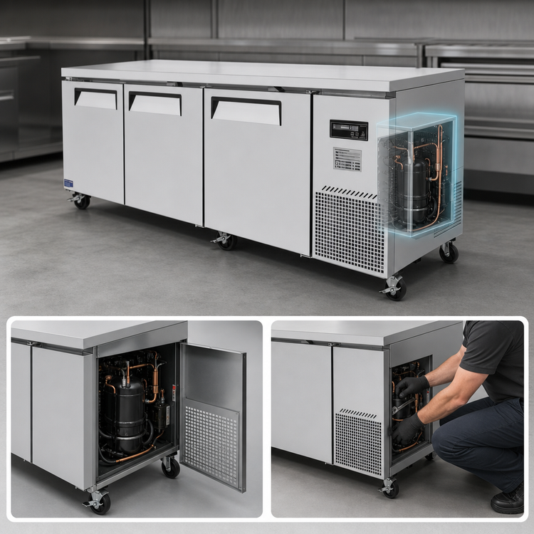 Product image #4 for Turbo Air J Series Extra-Deep Three-Section Side Mount Undercounter Freezer, 93-Inch Wide, 30 Cu. Ft.