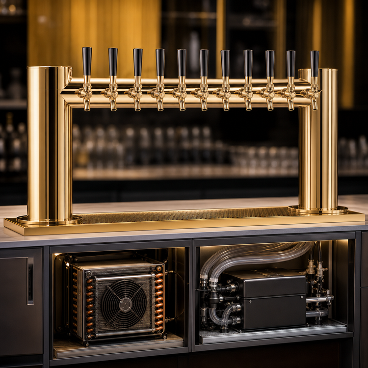 Product image #4 for Metropolis H-Style Countertop 10-Faucet Glycol-Cooled Draft Beer Tower with PVD Brass Finish