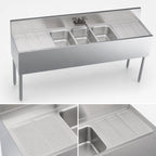 Thumbnail image #4 for Krowne Royal Series KR19-63C 72-Inch Three-Compartment Stainless Steel Underbar Sink with Dual Integral Drainboards and Swing-Spout Faucet