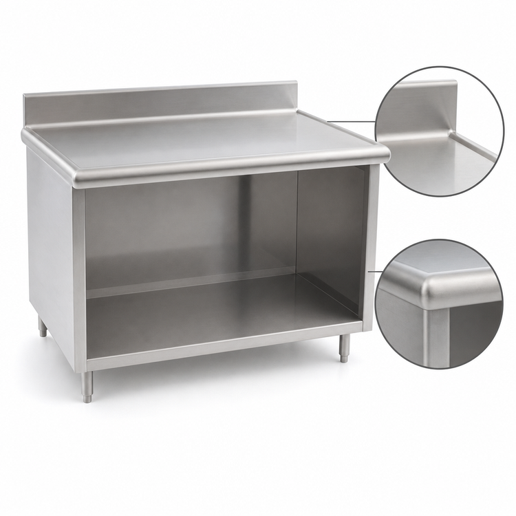 Product image #4 for Spec-Master Marine Series Stainless Steel Underbar Work Table with Open Front Cabinet Base, 48 x 30 Inches, 1-1/2 Inch Rear Up-Turn