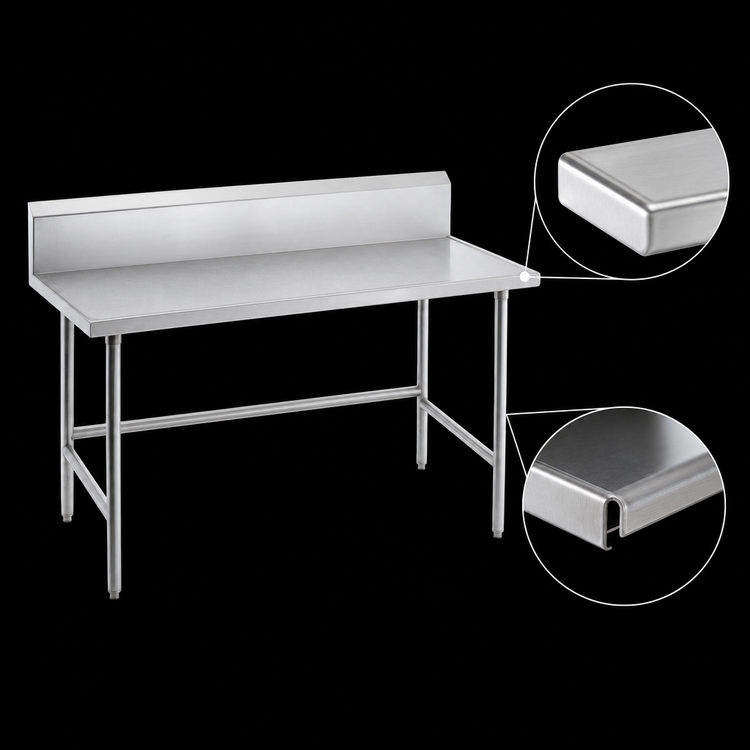 Product image #4 for Advance Tabco 84 Inch x 24 Inch 14 Gauge 304 Stainless Steel Work Table with 10 Inch Backsplash and Galvanized Open Base