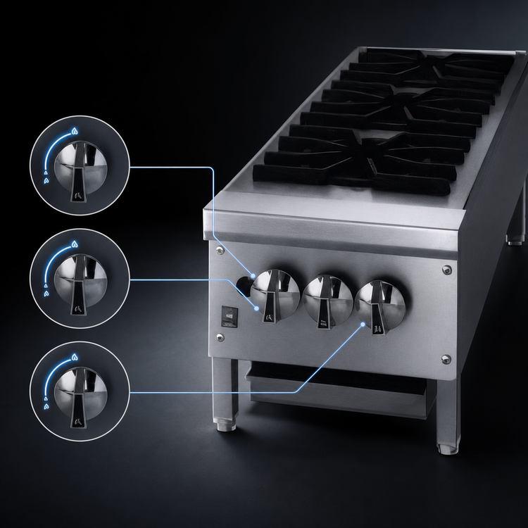 Product image #4 for Jade Supreme 12-Inch Wide Floor Model Gas Hot Plate with 3 Open Burners