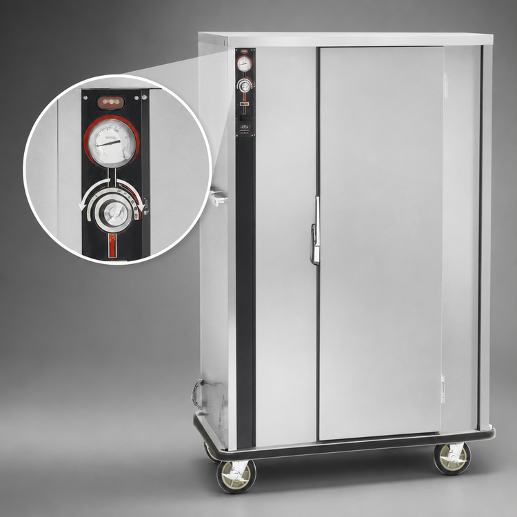 Product image #5 for FWE P-Series Mobile Heated Banquet Cart for 96-120 Covered Plates, Single Door, Stainless Steel