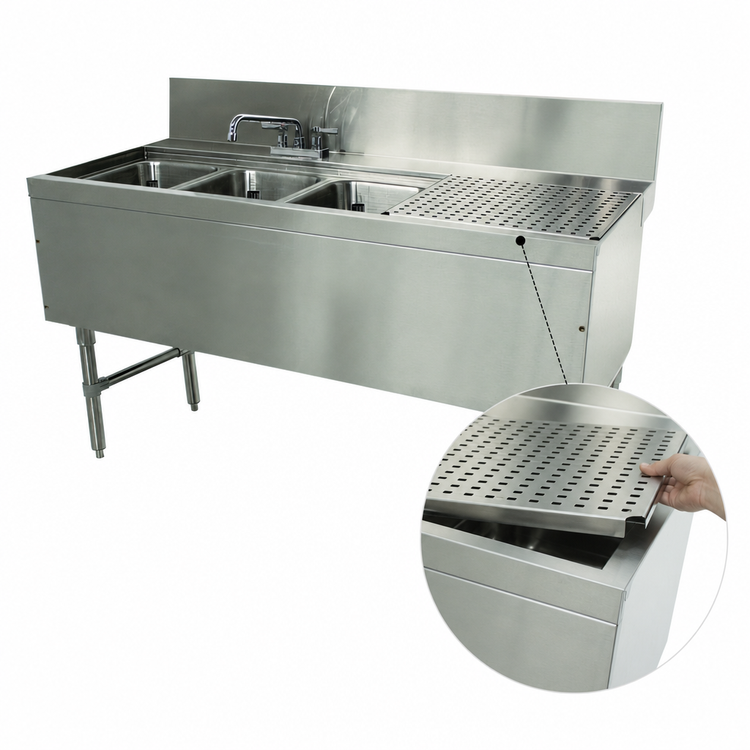Product image #4 for Advance Tabco Prestige 2-Compartment Underbar Sink Unit with 23-Inch Right Drainboard, 60 x 25 x 36 Inches