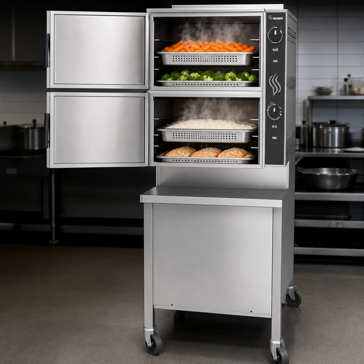 Product image #4 for Groen HyperSteam HY-6E Two-Compartment Electric Pressureless Steamer with Twin Generators and Cabinet Base