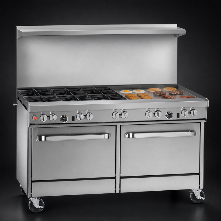 Product image #4 for Southbend Ultimate 60-Inch Gas Restaurant Range with 4 Pyromax Burners, 24-Inch Griddle, and 2 Standard Ovens