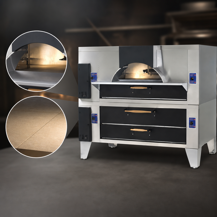 Product image #4 for Bakers Pride IL Forno Classico FC-816/Y-800BL Double-Stack Gas Pizza Deck Oven with Brick-Lined Upper Oven and Ceramic Decks