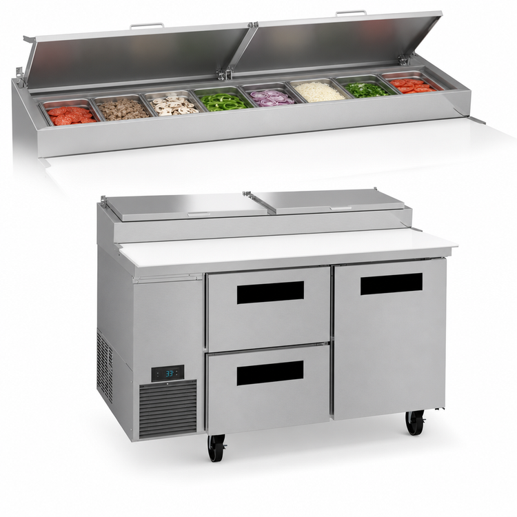 Product image #4 for Hoshizaki Steelheart 60-Inch Two-Section Refrigerated Pizza Prep Table with Door and Drawers