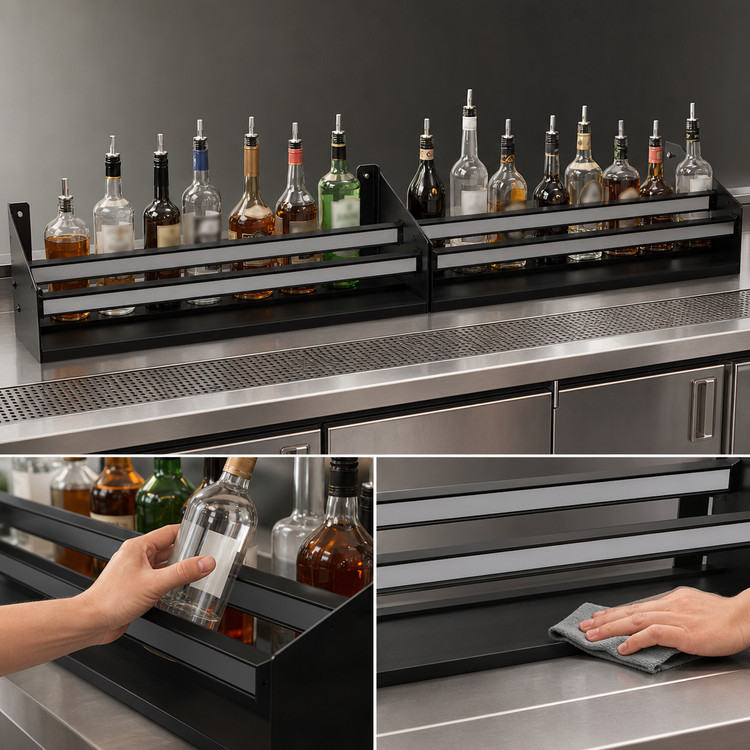 Product image #4 for Glastender 73-Inch Double Stainless Steel Underbar Speed Rail with Open Step-and-Rail Design
