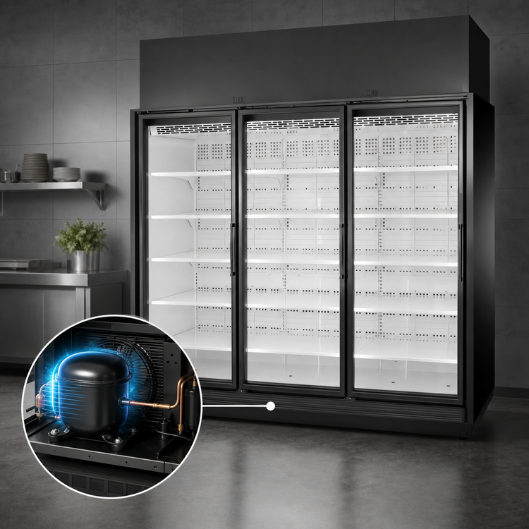 Product image #4 for True TRM3L-NN Three-Section Low-Temp Glass Door Freezer Merchandiser, Self-Contained, Black Exterior/White Interior