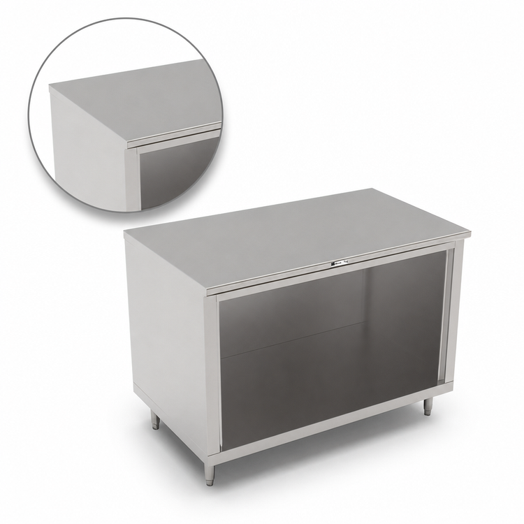 Product image #4 for John Boos 72" x 36" Stainless Steel Cabinet Base Work Table with Open Front, Stallion Safety Edge, and Adjustable Feet