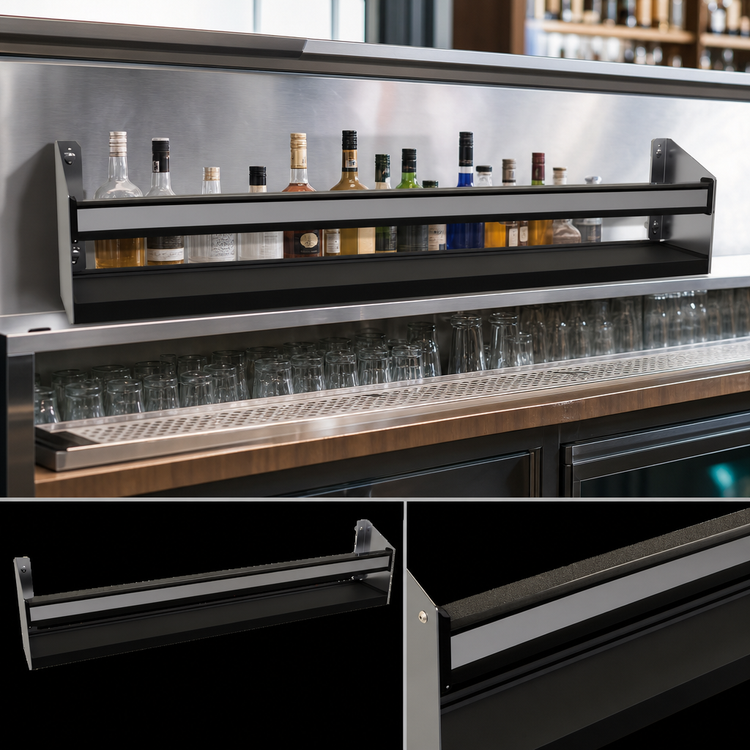 Product image #4 for Glastender 42-Inch Single Stainless Steel Speed Rail with Open Step-and-Rail Design