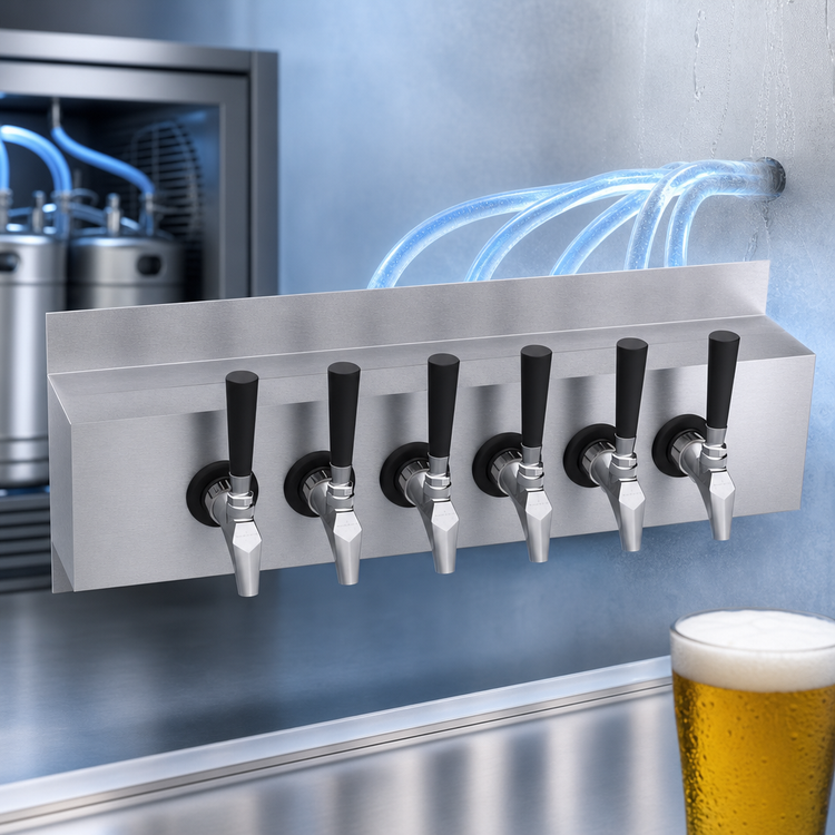 Product image #4 for Krowne Wall Mount 6-Faucet Glycol-Cooled Beer Tower, 24 Inch OA Length, Brushed Stainless Steel
