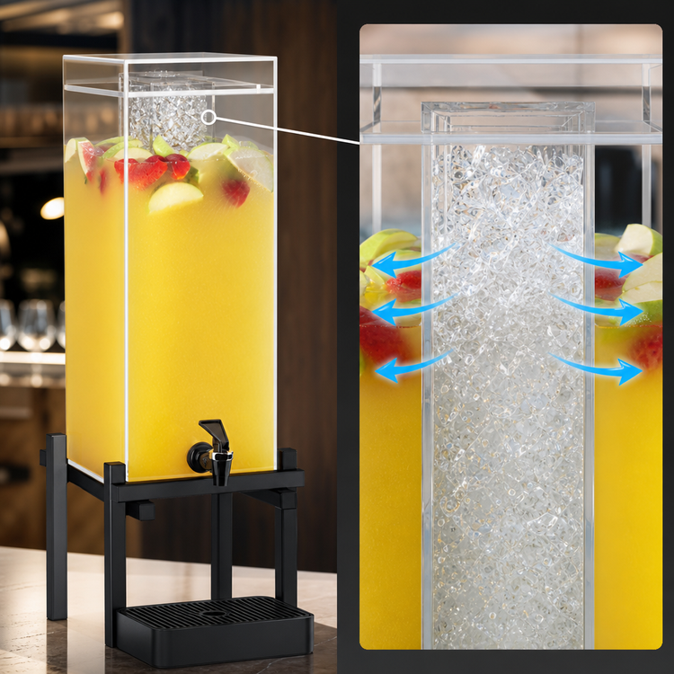 Product image #4 for One by One 3 Gallon Acrylic Beverage Dispenser with Ice Chamber, Drip Tray, and Black Metal Base