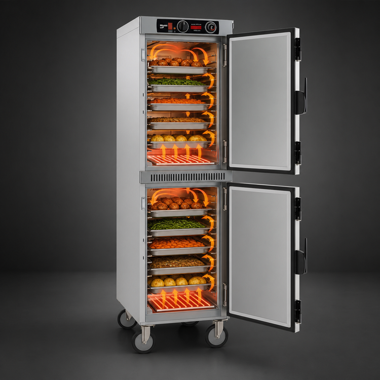 Product image #5 for Metro HotBlox Narrow Mobile Dual-Cavity Pass-Thru Insulated Holding Cabinet, 16-Pan, Analog, Solid Doors