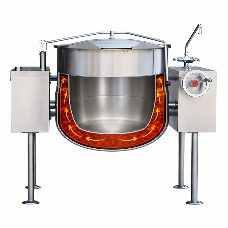 Product image #4 for Crown DLT-40TC 40 Gallon Direct Steam 2/3 Jacketed Tilting Kettle with Twin Console Base