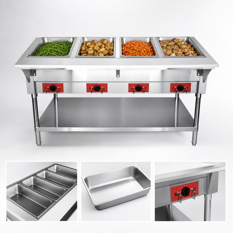 Product image #4 for CookRite 58-Inch Wide 4-Well Electric Steam Table with Dry or Wet Heat