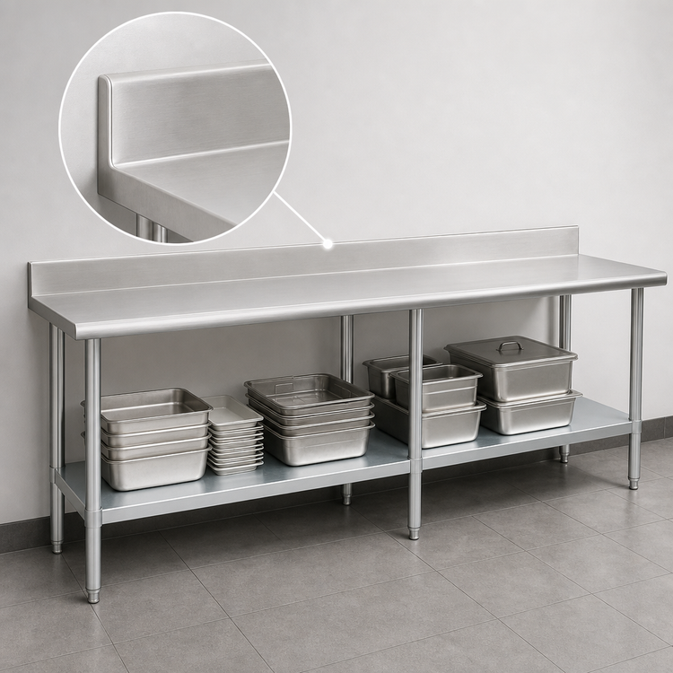 Product image #4 for Eagle Budget Series Stainless Steel Work Table with Backsplash and Undershelf, 108-Inch x 24-Inch