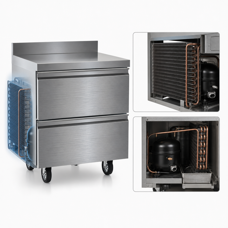 Product image #4 for Delfield 32-Inch Wide One-Section Refrigerated Worktop Base with 2 Drawers and 4-Inch Backsplash