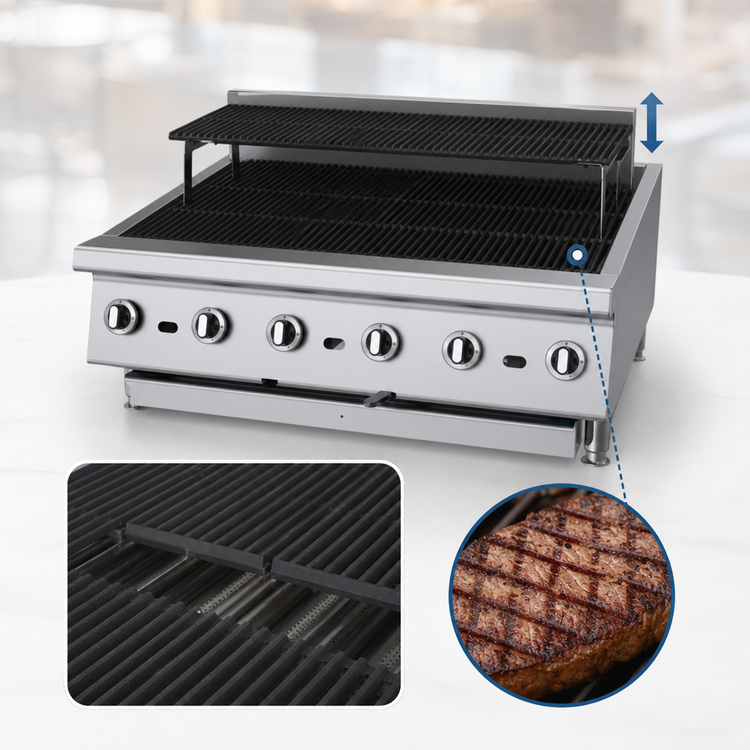 Product image #4 for Garland GTBG36-AR36 Heavy-Duty 36 Inch Gas Countertop Radiant Charbroiler with Adjustable Grates